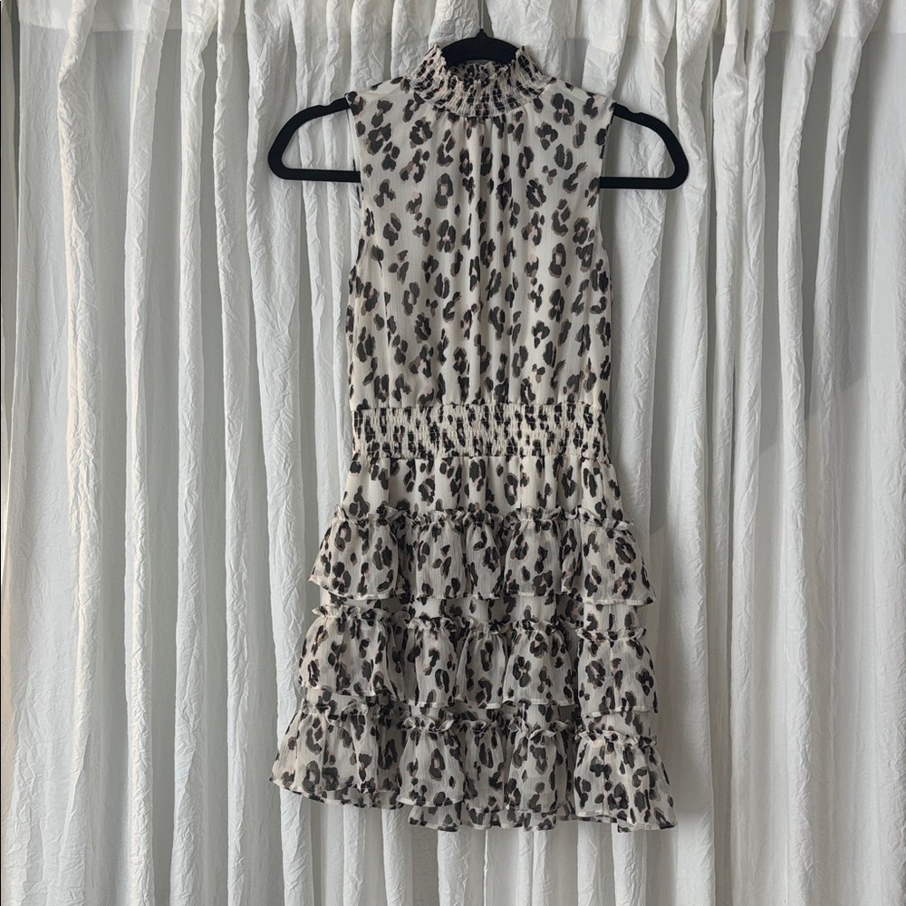 Express Leopard Print Ruffle Mini Dress